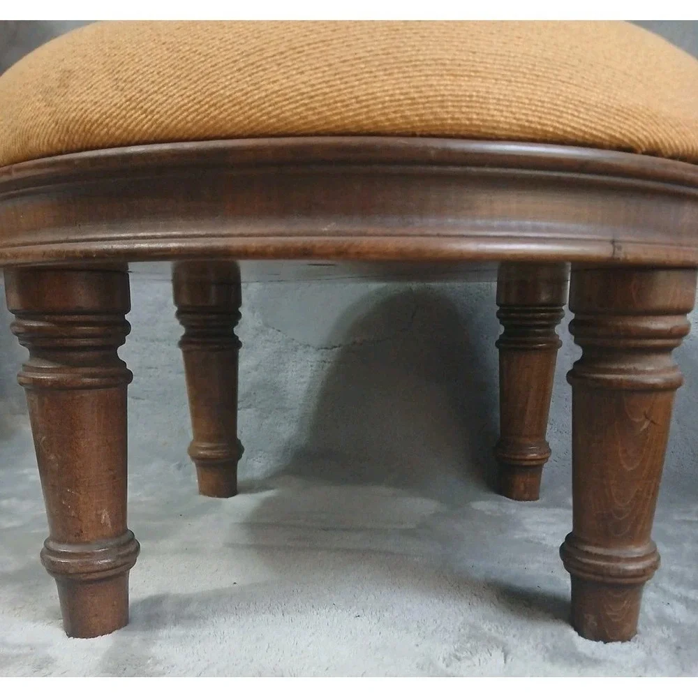 Vtg Ethan‎ Allen Wood Footstool Turned Leg Original Needlework Upholstery READ